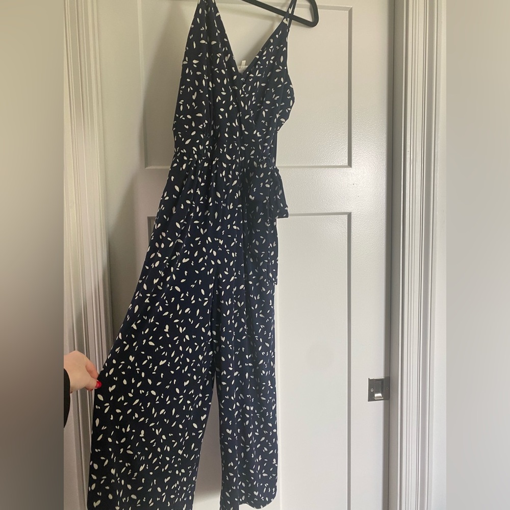 Navy blue polka dot romper